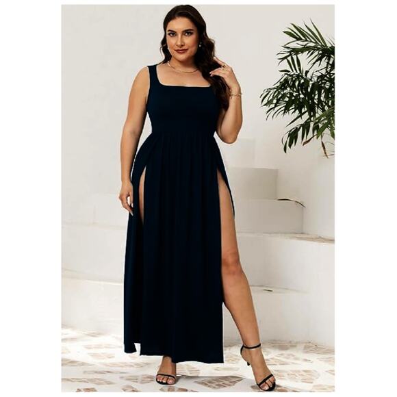 SILUI Women's Square Neck Double High Slit Summer 2025 Sexy Sundresses - Picture 1 of 4